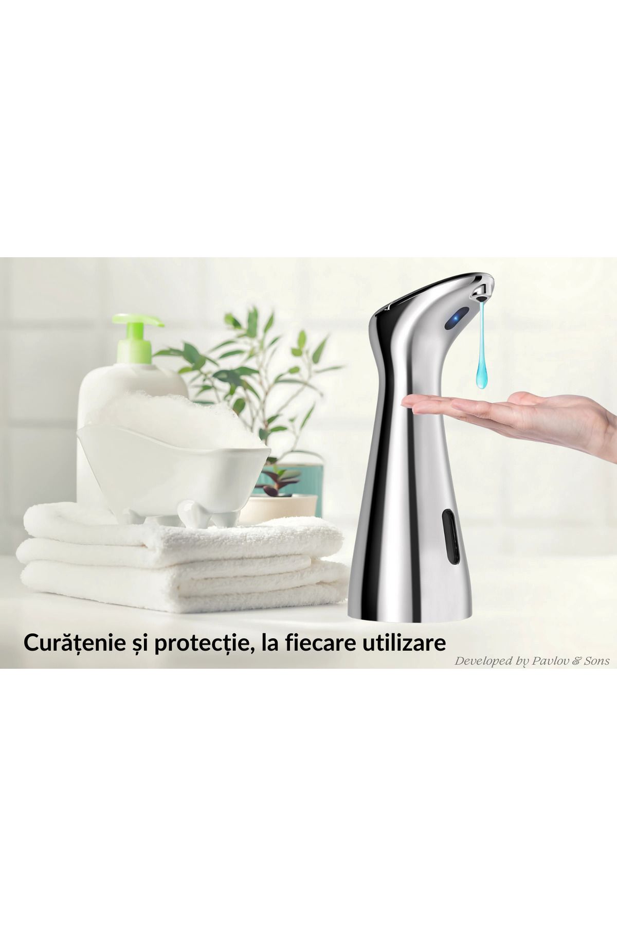 ZEQAS-Dozator Automat Săpun Lichid ZEQAS Touchless Senzor, ABS, PC, Impermeabil, Baie, Bucătărie, Argintiu 4