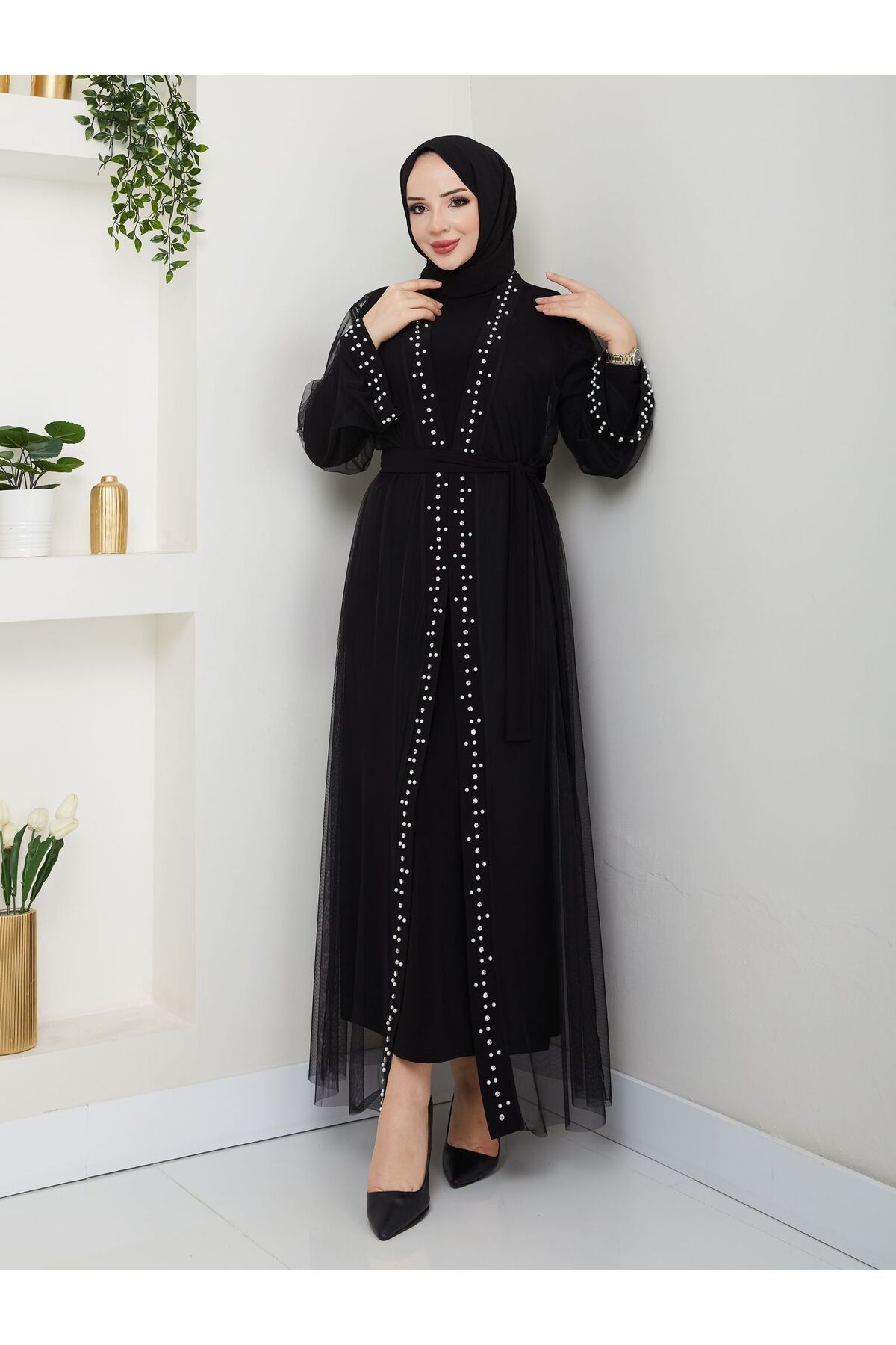 Hakko Zigzag Desenli 2'li takım Abaya Abiye