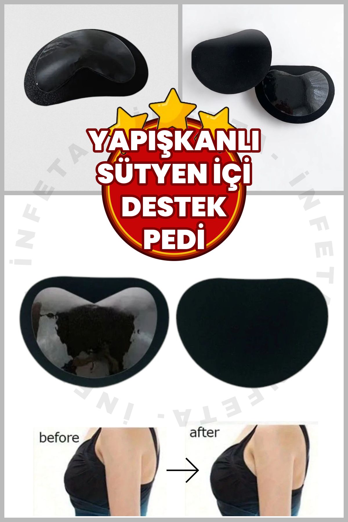 İnfeta Siyah Yapışkanlı Push Up Sütyen İçi Desteği Dolgunlaştırıcı Dikleştirici Sütyen pedi