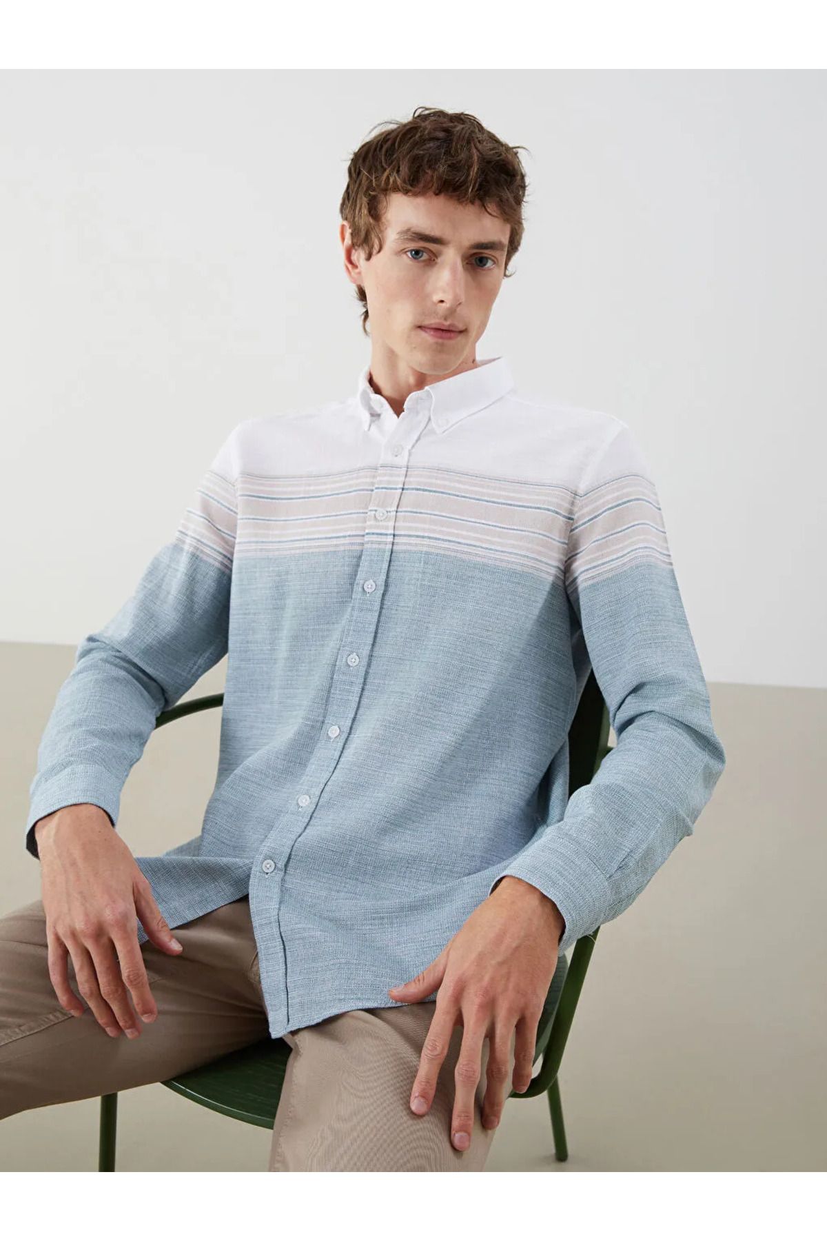 LC Waikiki LCWAIKIKI Classic Yeşil Regular Fit Uzun Kollu Armürlü Erkek Gömlek