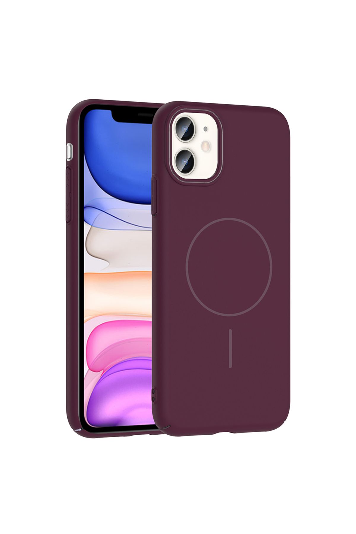 Gpack iPhone 11 uyumlu Kılıf M-Safe Şarj Özellikli Ruby Kapak Mürdüm