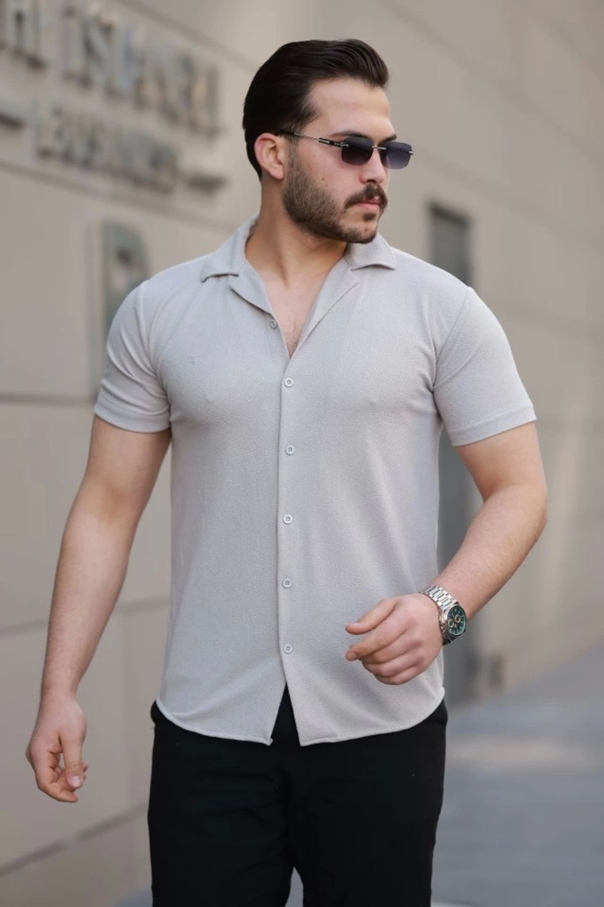 Butik Erkek Kısa Kollu örme Kumaş Pamuklu Gömlek