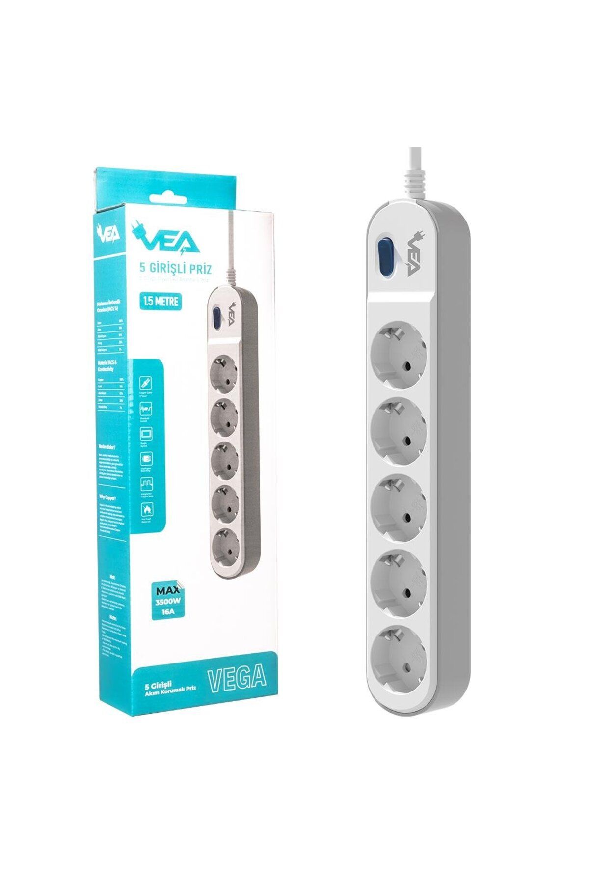 VEA-Ve-Vega105 a Class 5 Switched 1.5 Meter Surge Protected Socket 4