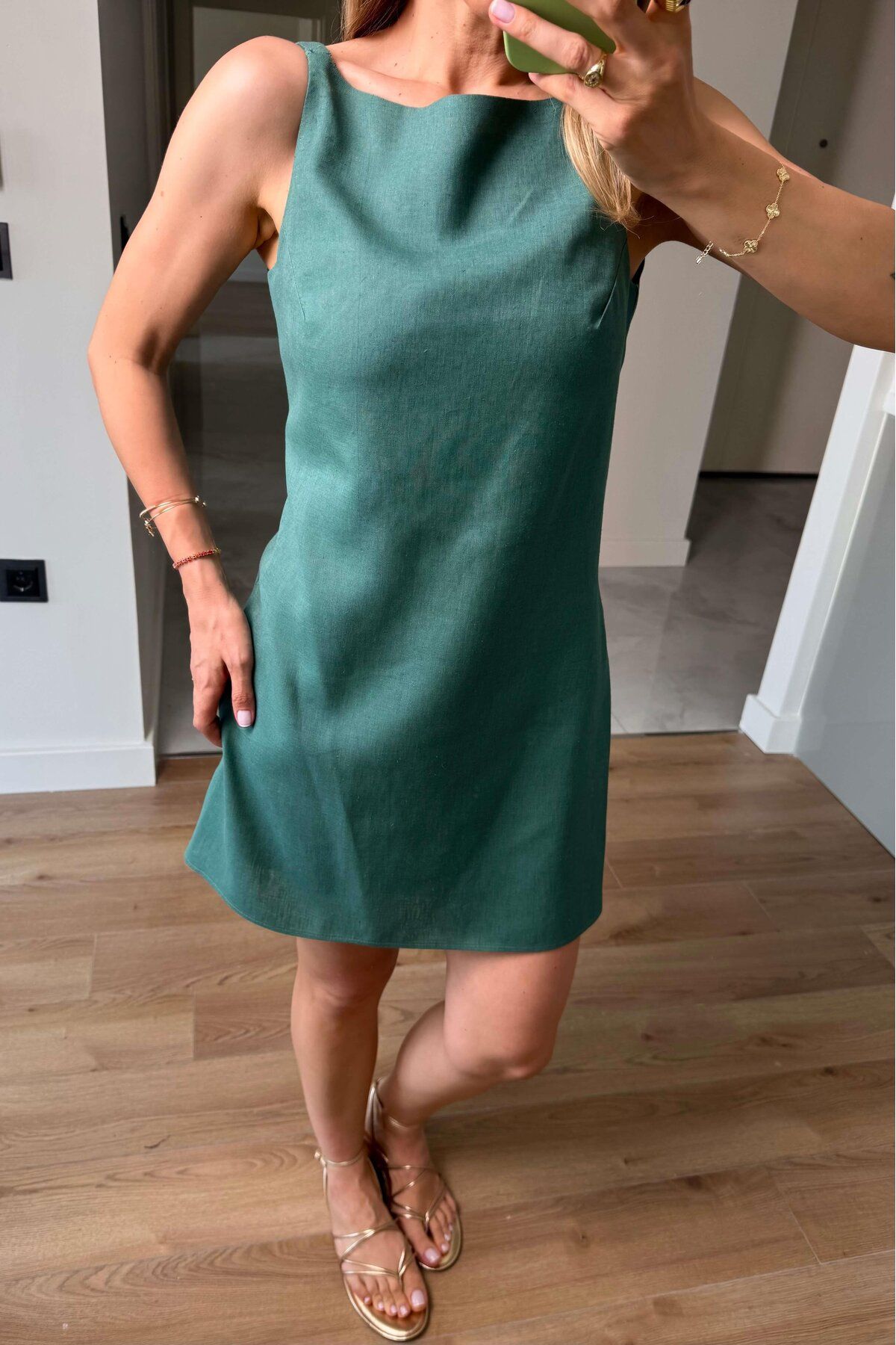 Hotfashion Halter Yaka Sırt Dekolteli Fermuarlı Keten Elbise