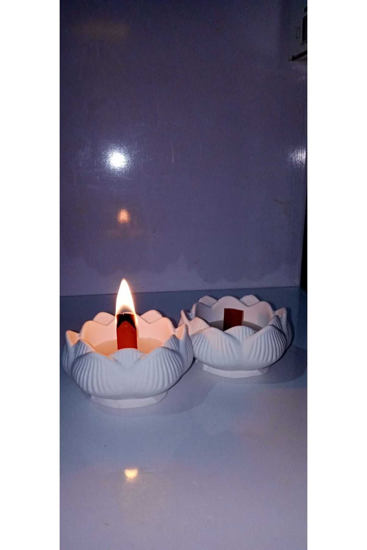 SerenityHaven 2li Mumlu Lotus Dekorasyon Obje
