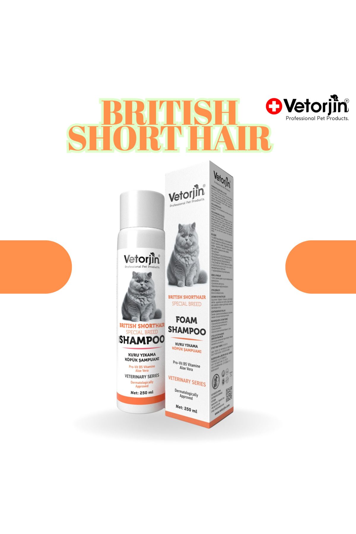 Vetorjin British Kediler İçin Kuru Köpük Şampuan 250 ml