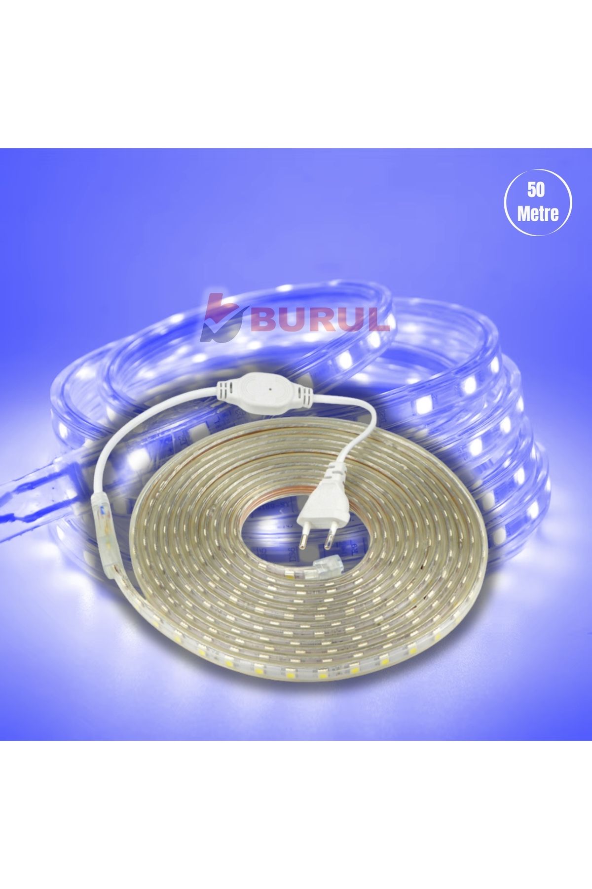burul SB-6539 50 Metre Mavi Işık Hortum Şerit Led Dış Ortam Aydınlatma 220v Fişli