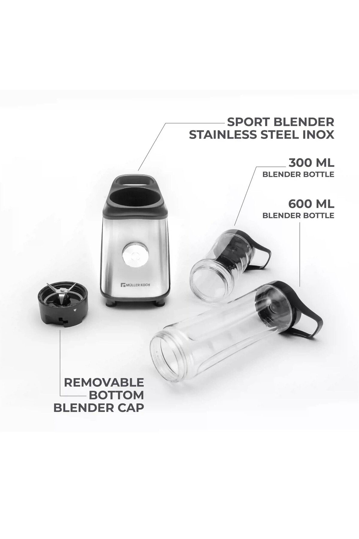 Muller Koch-Mueller Koch 350W Sports Blender with 600ml and 300ml Bowls, BPA Free, Model MK-6037 2