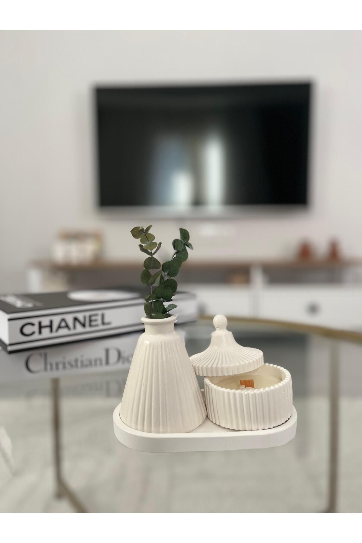 SerenityHaven Vazo Mumluk Taş Tozu Dekoratif Set