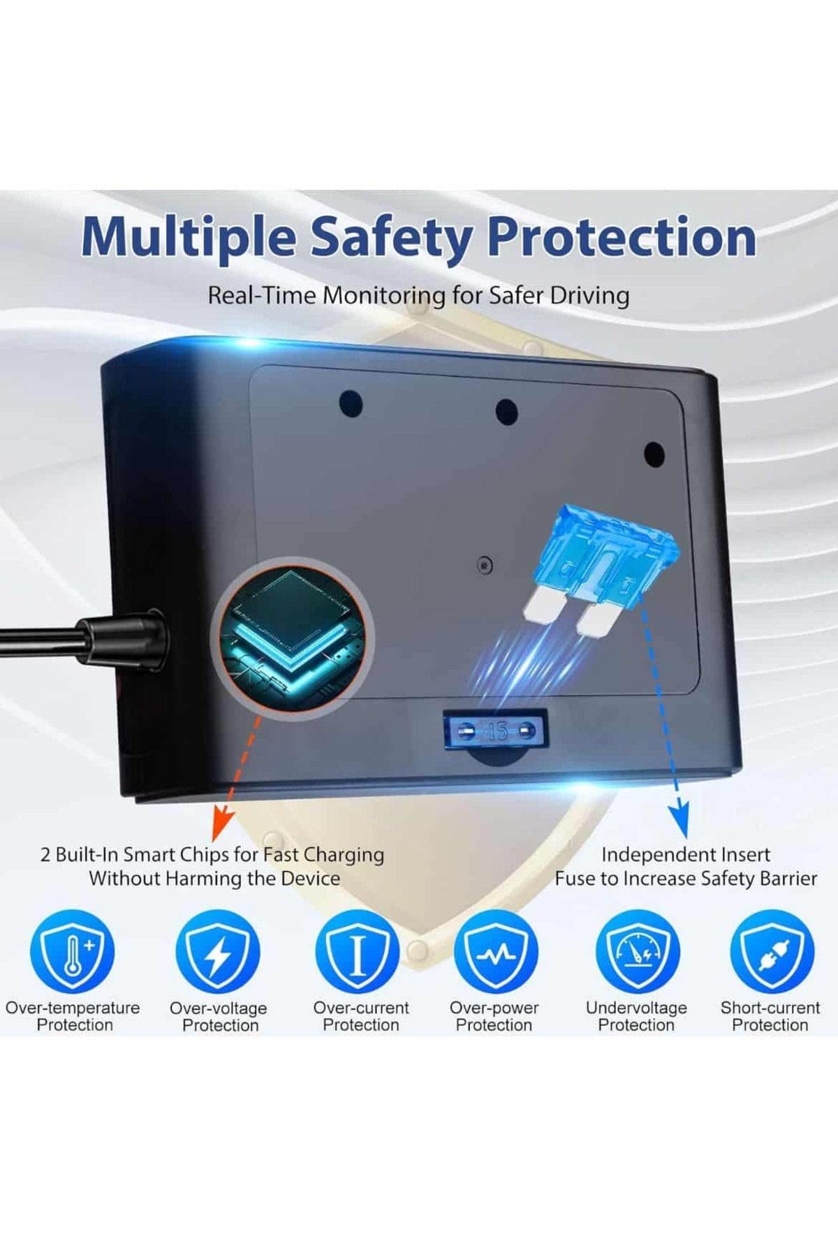 AUTOREY-7 in 1 Car Socket Adapter with LED Display 3 x USB Q.C 3.0 and USB-C port 127W 3