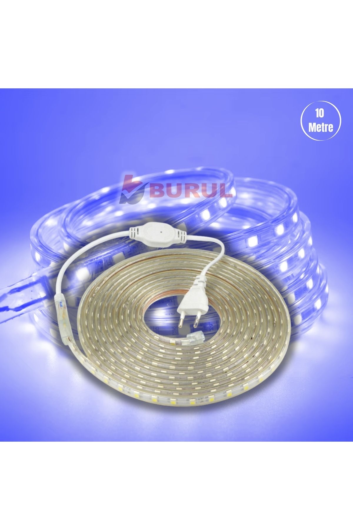 burul Sb-6539 10 Metre Mavi Işık Hortum Şerit Led Dış Ortam Aydınlatma 220v Fişli