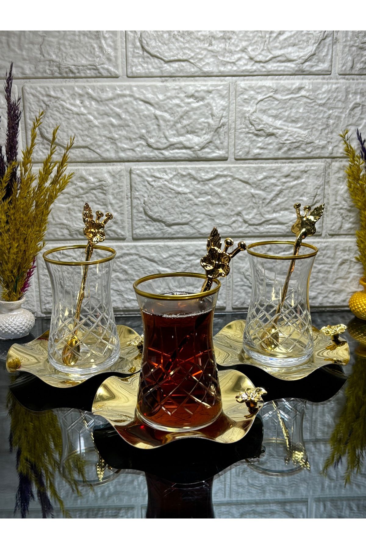 Ladwe 6 KİŞİLİK 18 PARÇA DEKORLU LÜX ÇAY SETİ