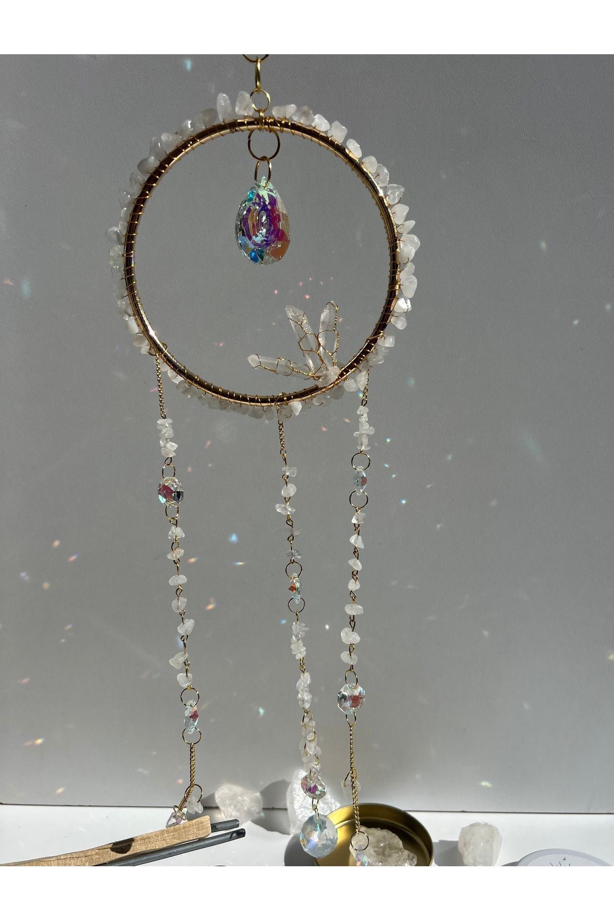SerenityHaven Kristal Kuvars Sun Catcher 5- Güneş Tutucu, Güneş Yakalayıcı, Doğal Taşlı, El Yapımı