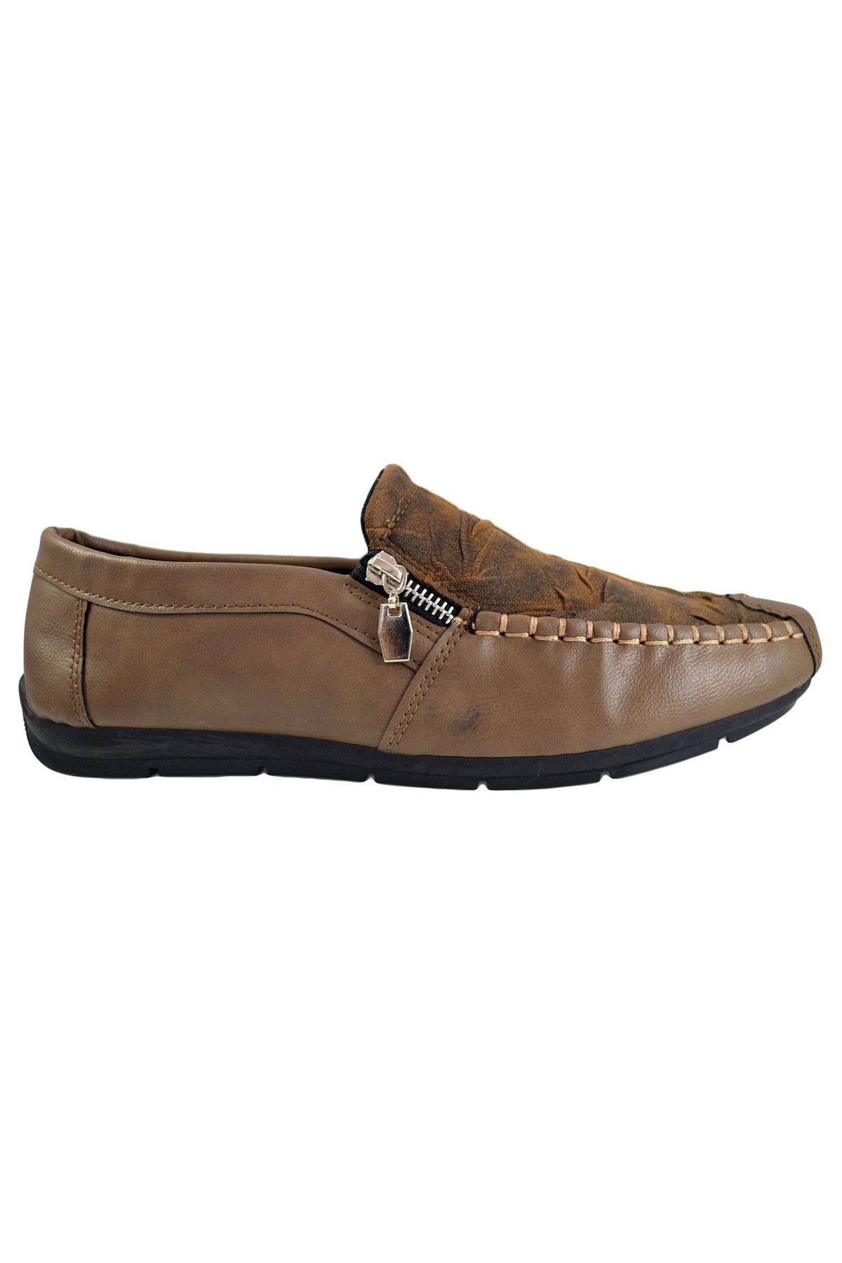 THEICONIC-Men's loafers, brown, ribbed pattern and zipper - Corner 3