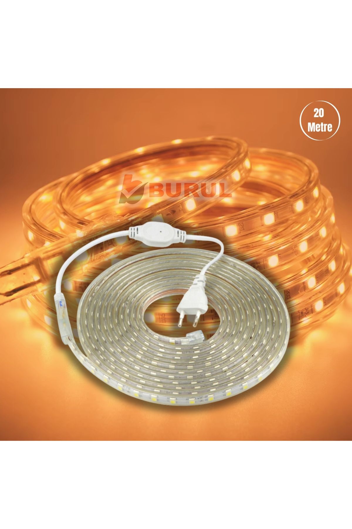 burul Sb-6539 20 Metre Amber Işık Hortum Şerit Led Dış Ortam Aydınlatma 220v Fişli