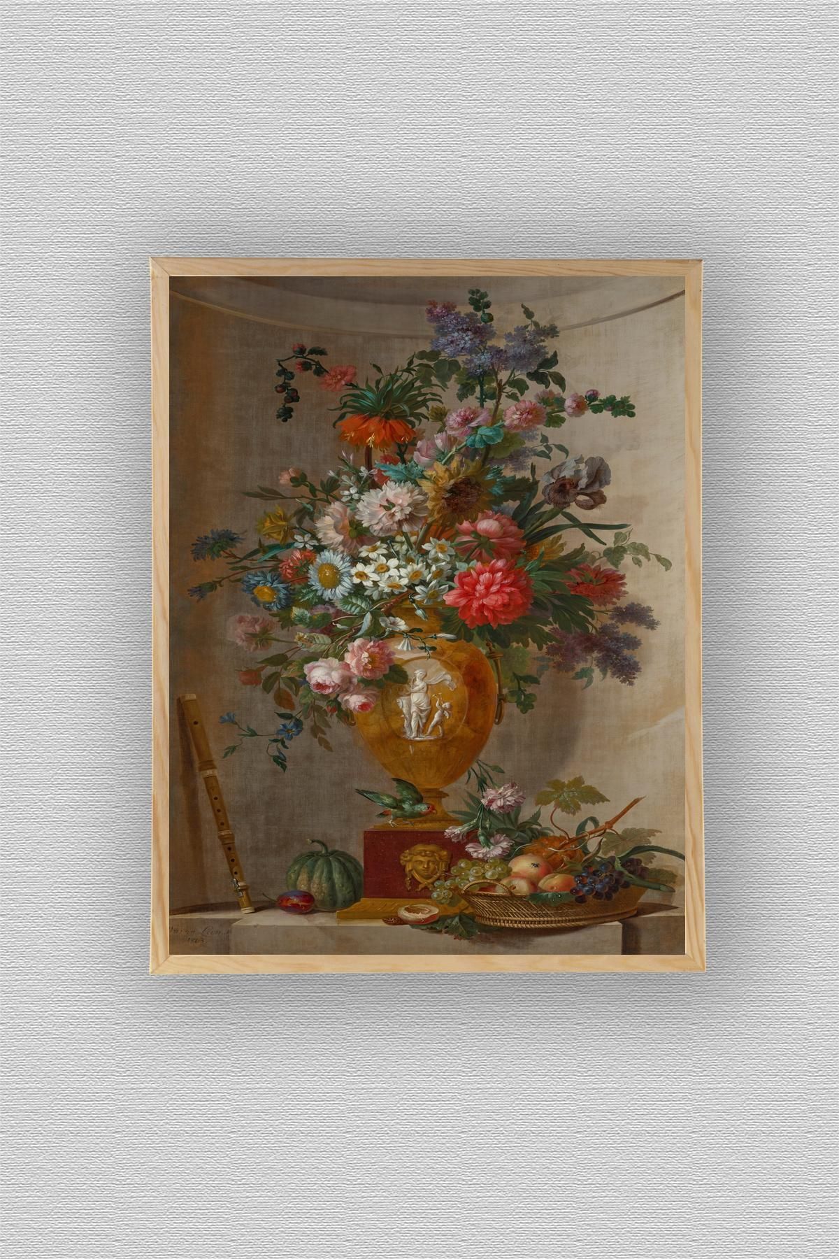 WoodyArts Vintage Vazoda Çiçek Buketi - Ahşap Desenli Çerçeve