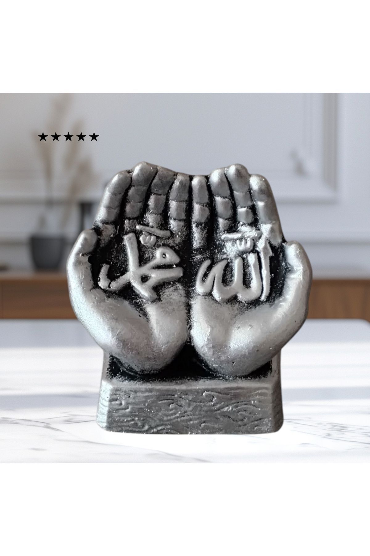 SerenityHaven İslami Dekoratif El Biblo - Allah Muhammed Yazılı, Dua Eden Eller Heykeli, Dini Masa Üstü Dekor