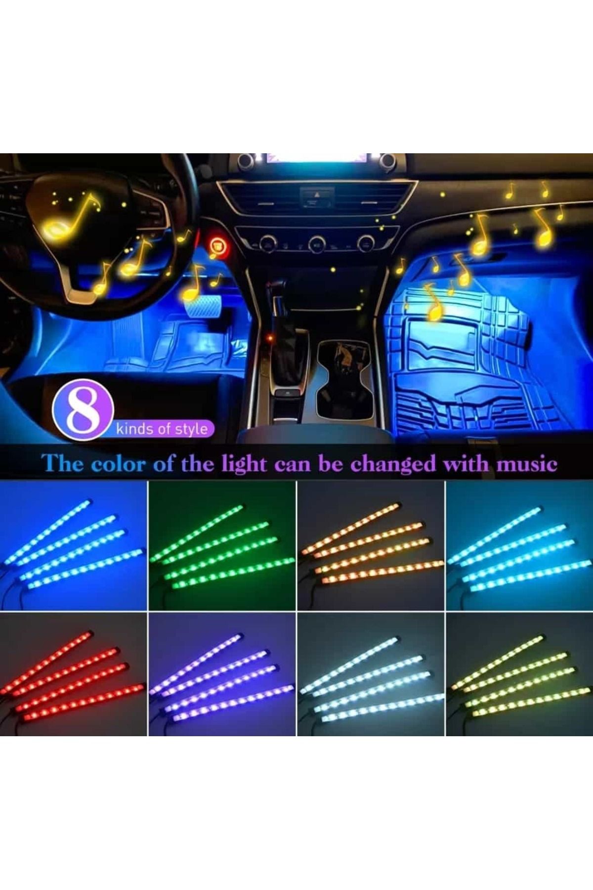 AUTOREY-Kit de lumini ambientale auto pentru interior cu 18 LED-uri RGB, conexiune USB, control prin aplicație, intensitate reglabilă 3