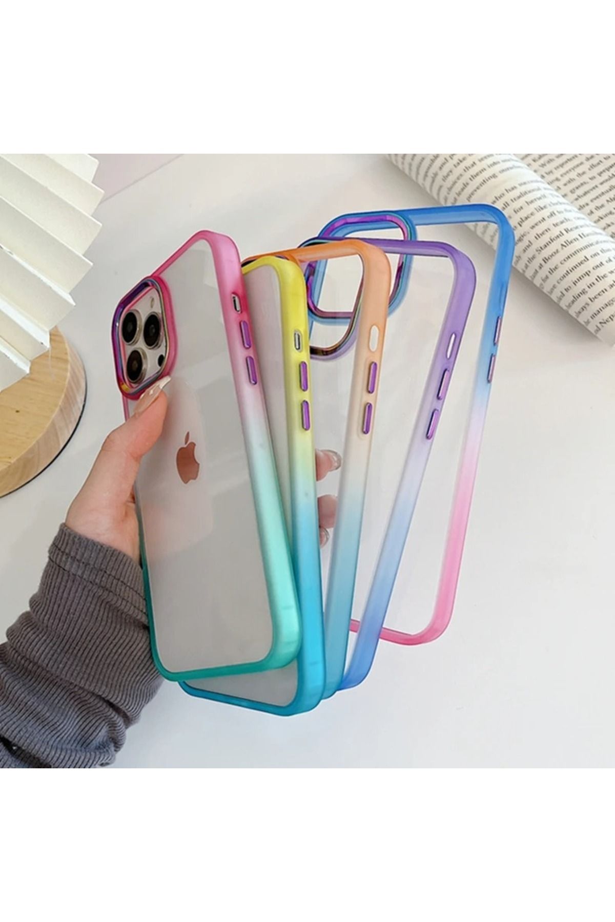 Generic-Clear Soft Case Compatible with iPhone X with Gradient Color Contrast Edge Style 6