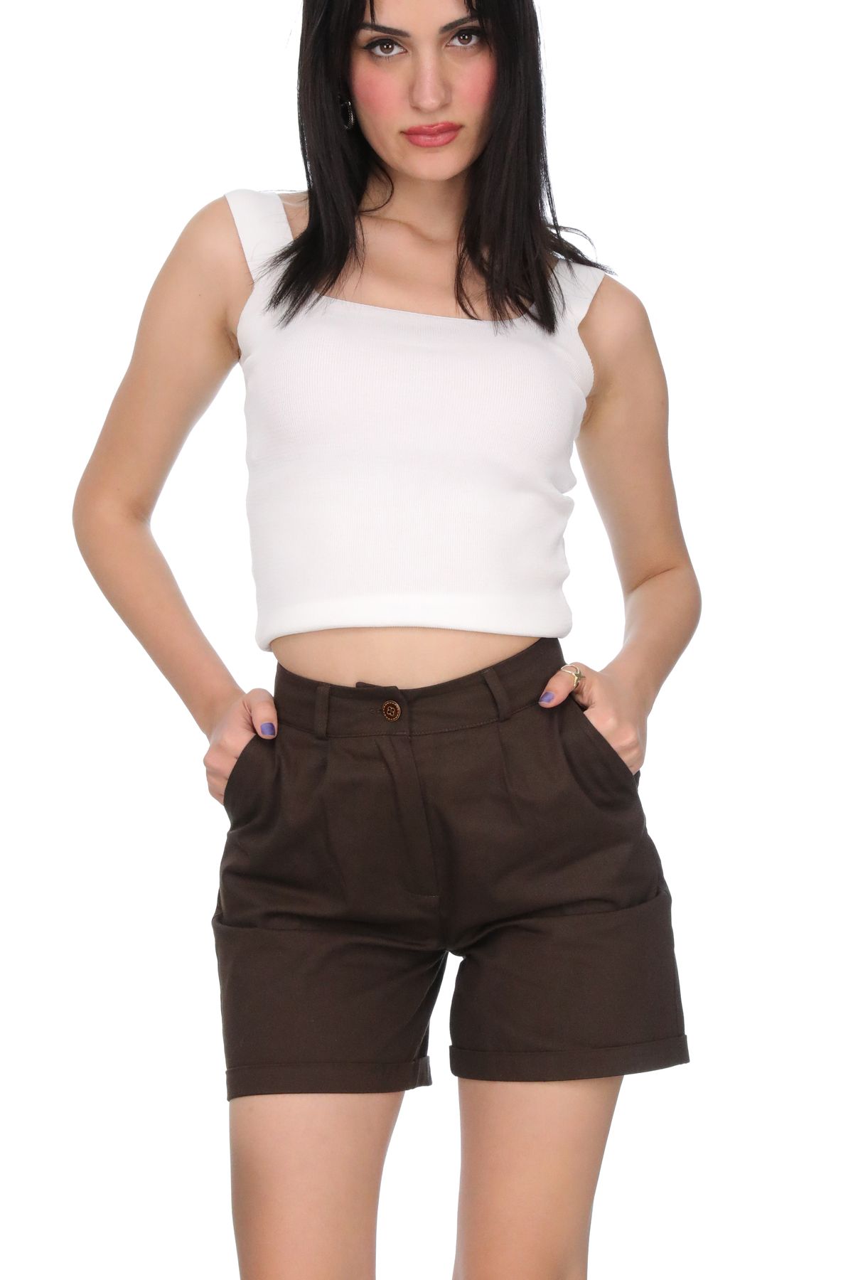 lemontpiel Slim Fit Duble Paça Gabardin Şort %100 Pamuk