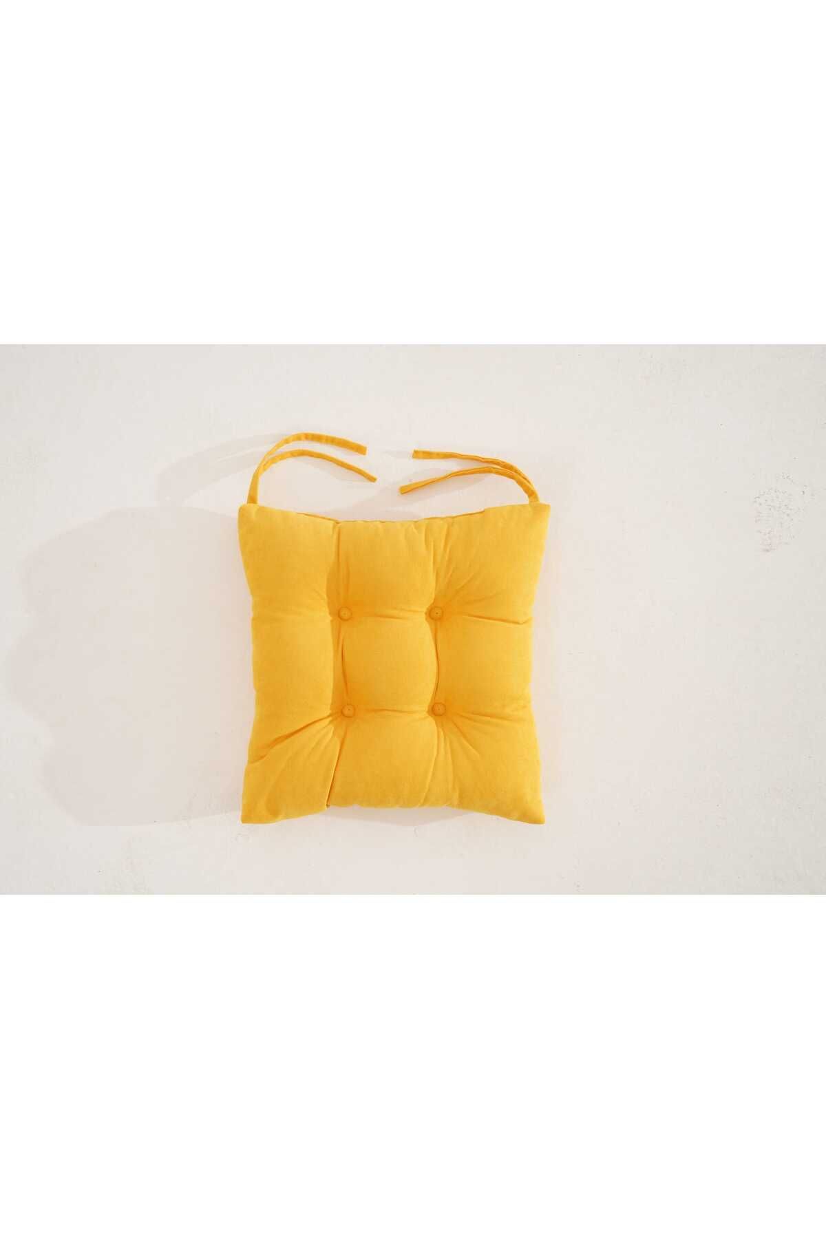 UYKUPEREST Pastello Sandalye Minderi –Sarı – Kadife Dokulu, Bağcıklı, Yıkanabilir – 40x40