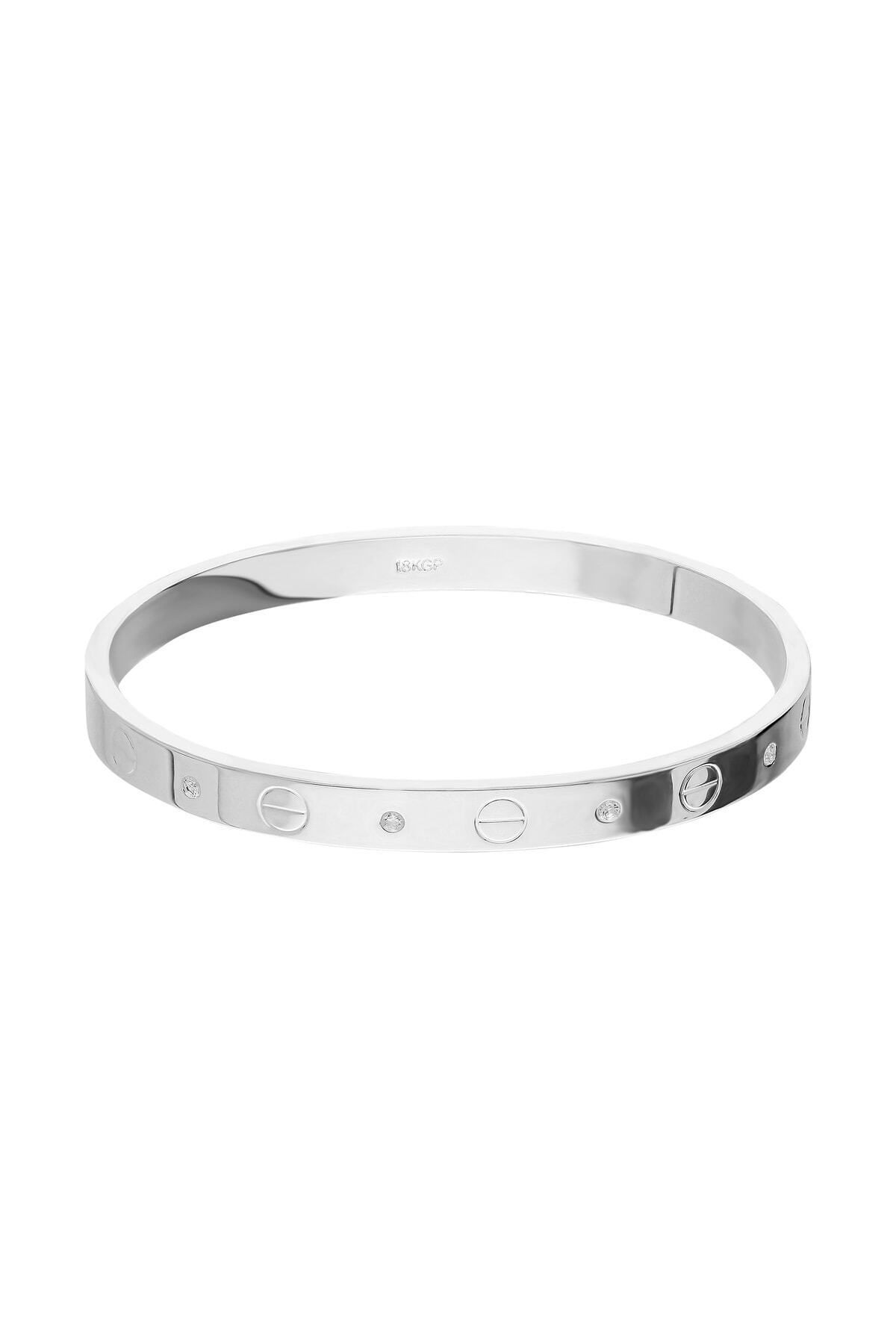 JEWELRY Kadın Gri Kelepçe Dizayn Taşlı Bileklik Du22by