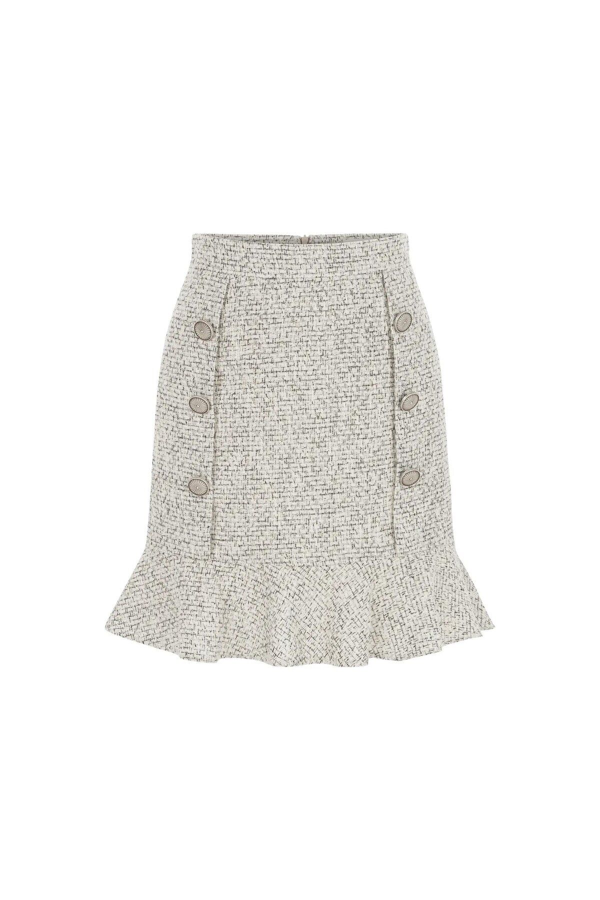 Tpc.Point Collection Kadın Ekru Twed Grava Skirt Düğmeli Kışlık Etek