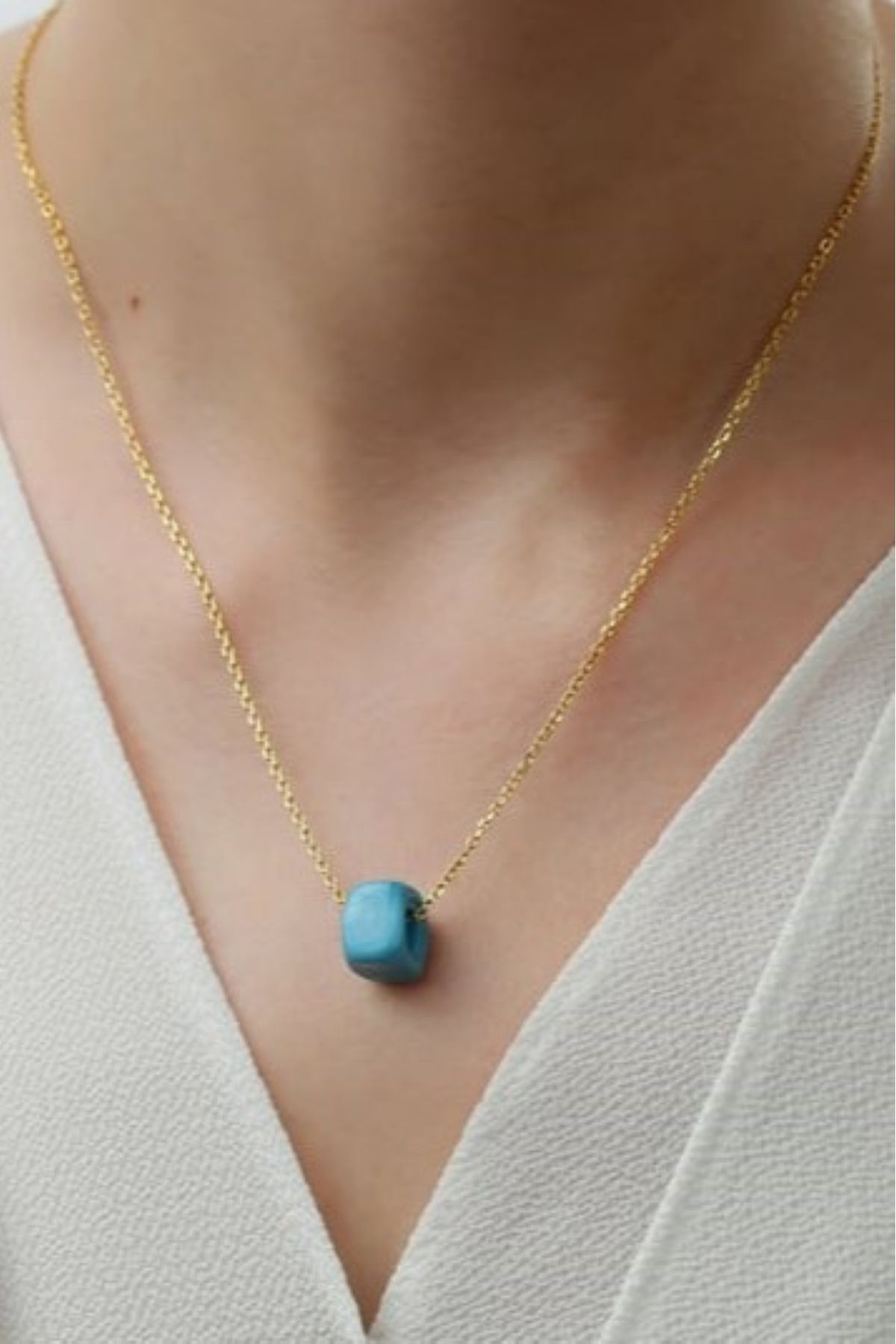 JEWELRY Boncuk Mavi Kolye Boncuklu Kadın Detaylı Klasik Minik Zincir