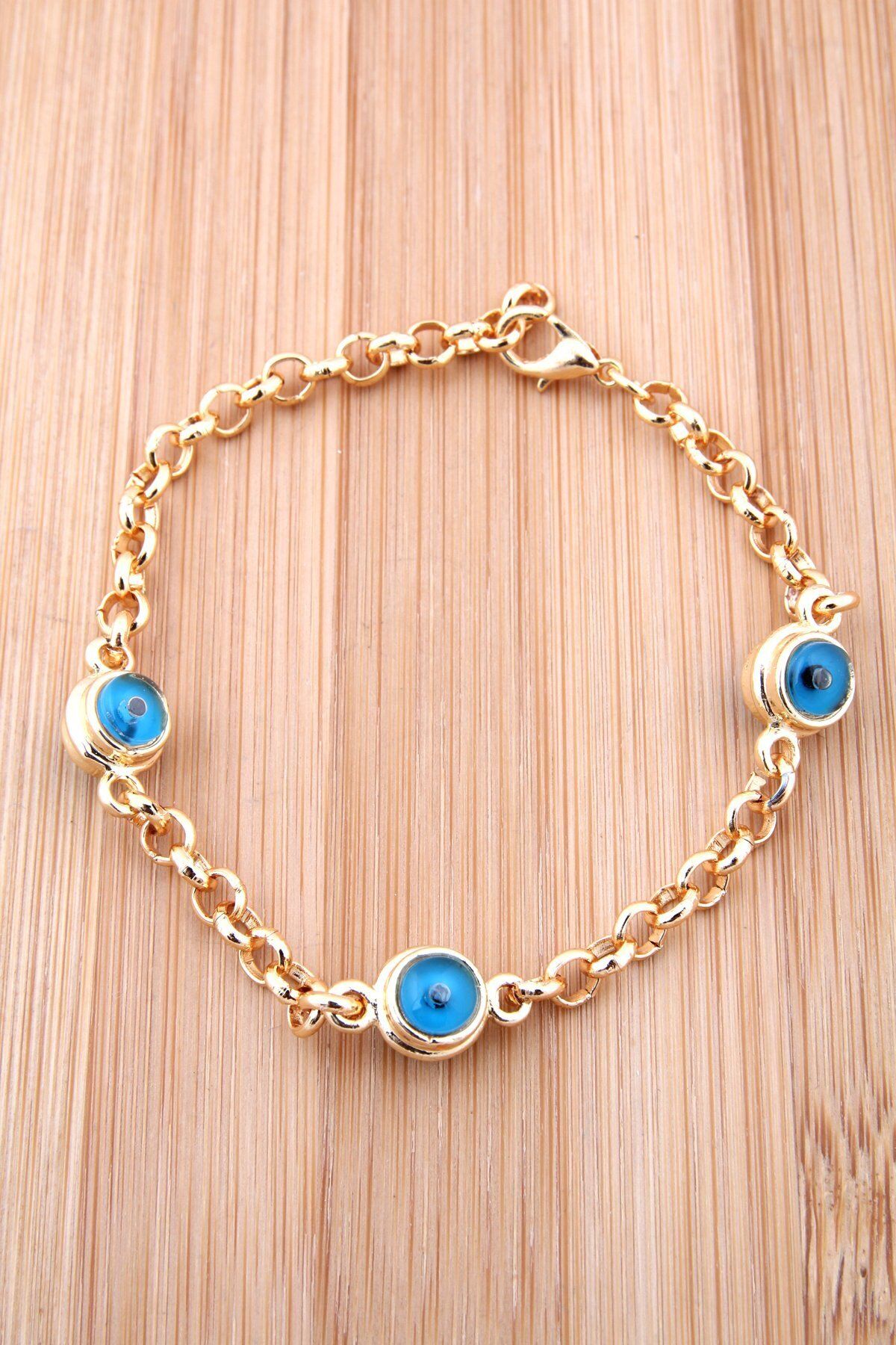 JEWELRY Üçlü Nazar Boncuklu Altın Kaplama Bileklik