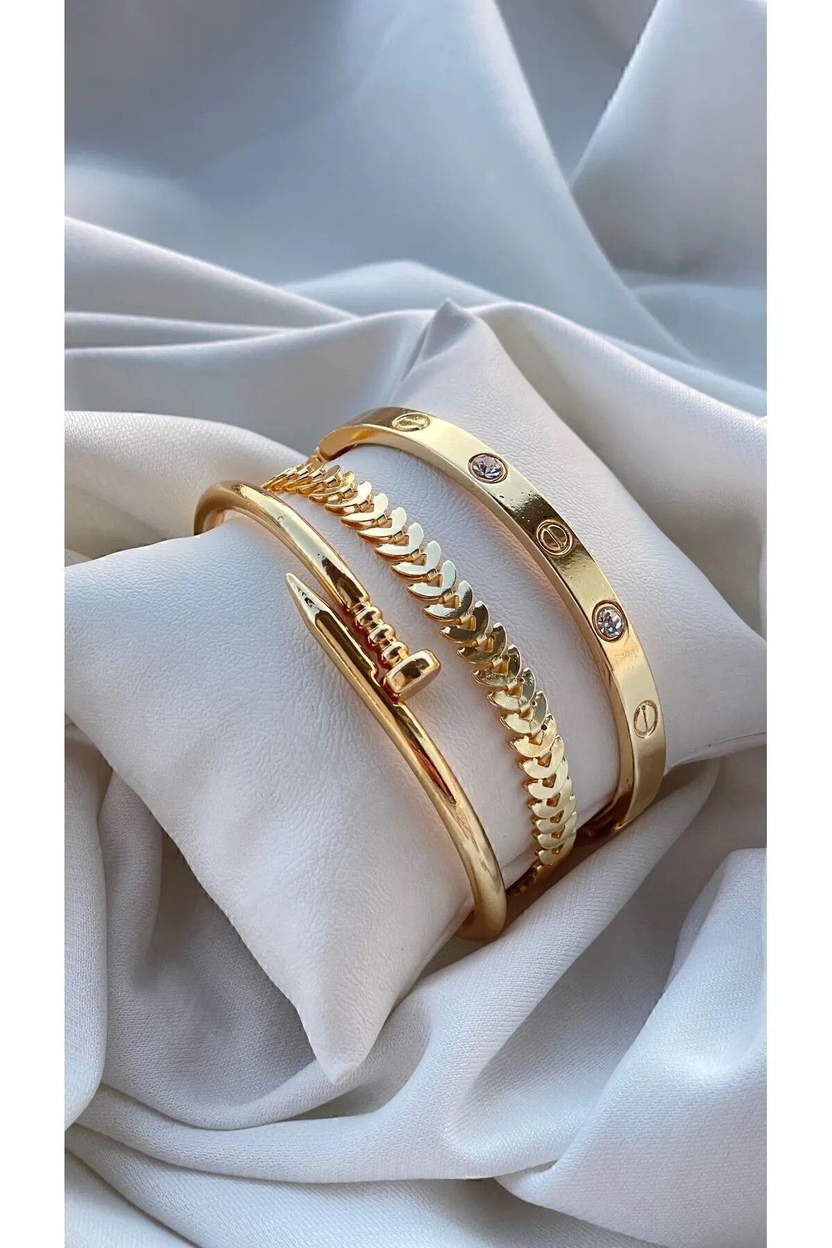 JEWELRY Parçalı Çivi, Kelepçe & Tırtıl Model Gold Renk Kadın Bileklik Kombini