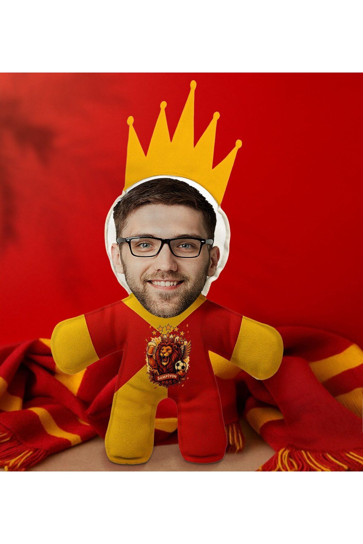 Bk Gift Kişiye Özel Sarı Kırmızı Taraftar Tasarımlı Kral Bebek Yastık-2, Taraftar Hediyesi, Taraftar
