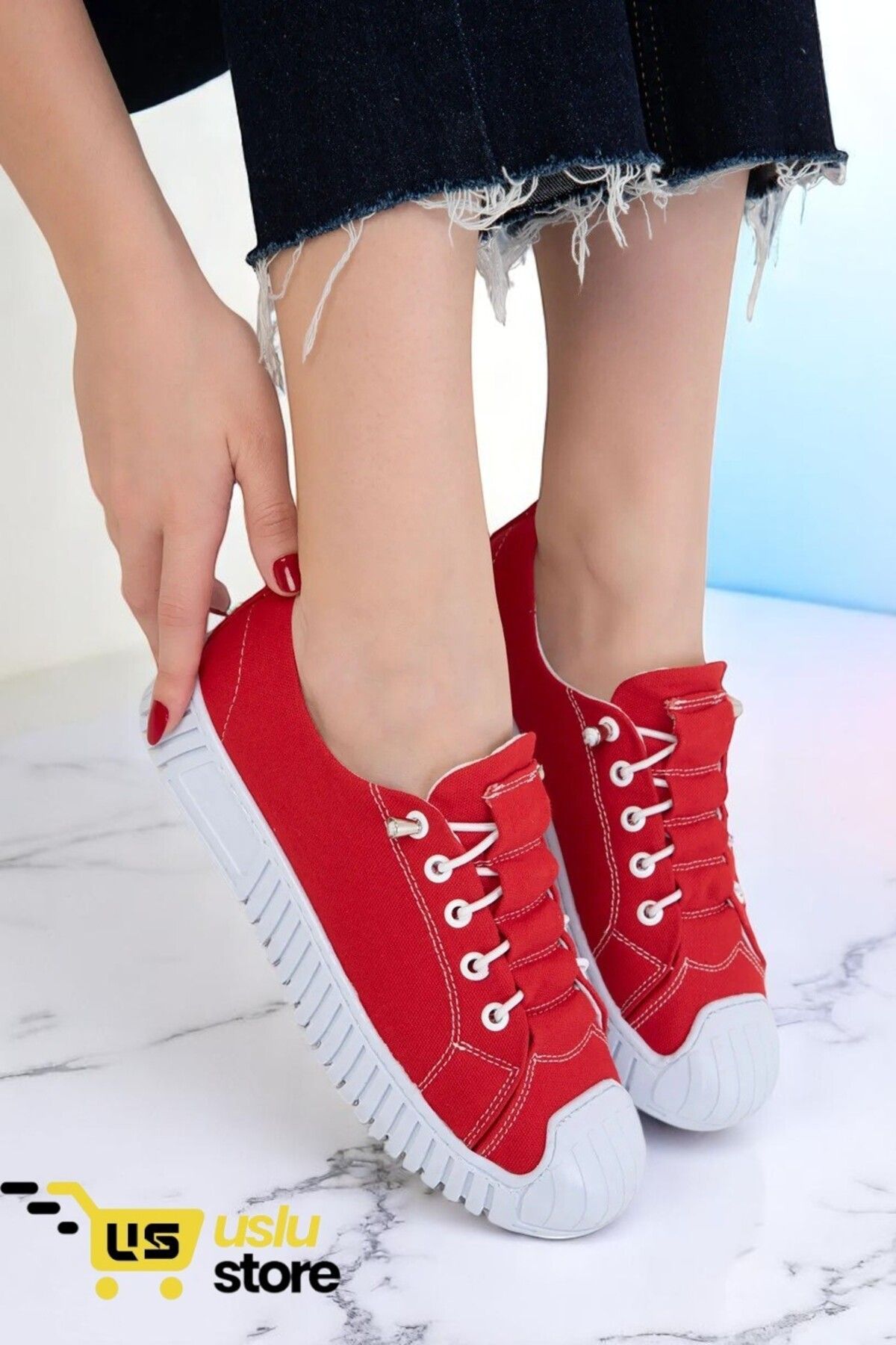 USLU Kadın Lastik Bağcıklı Rahat Spor Ayakkabı Sneaker