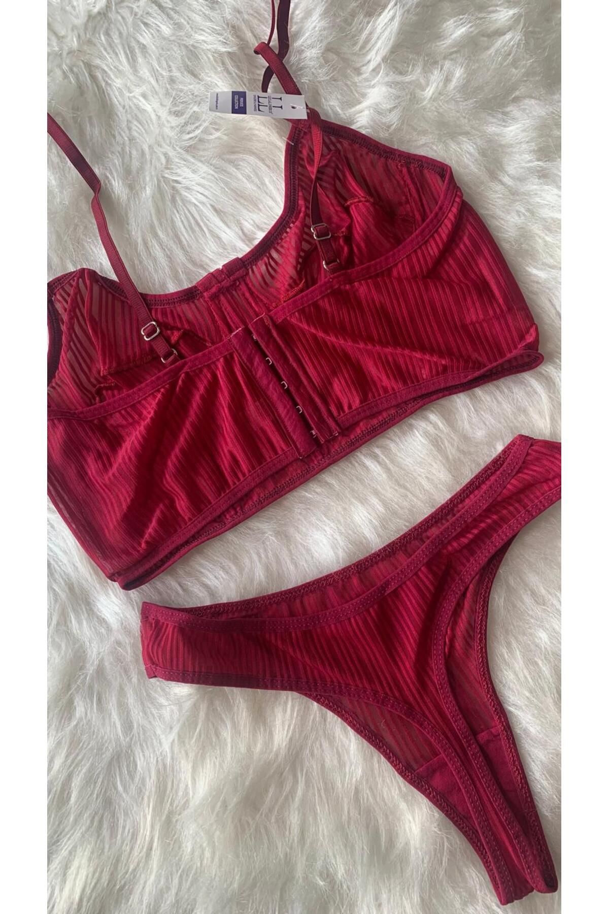 Gizliz Vişne Rengi Bralet Takım