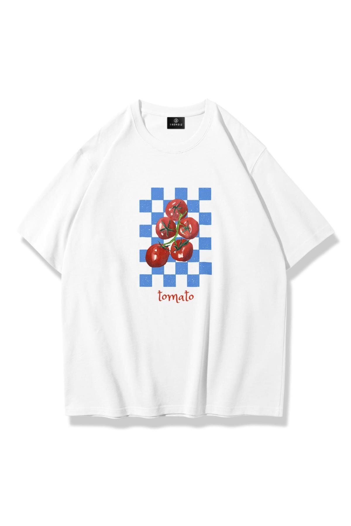 Trendiz Unisex Tomato Picnic Tshirt Beyaz