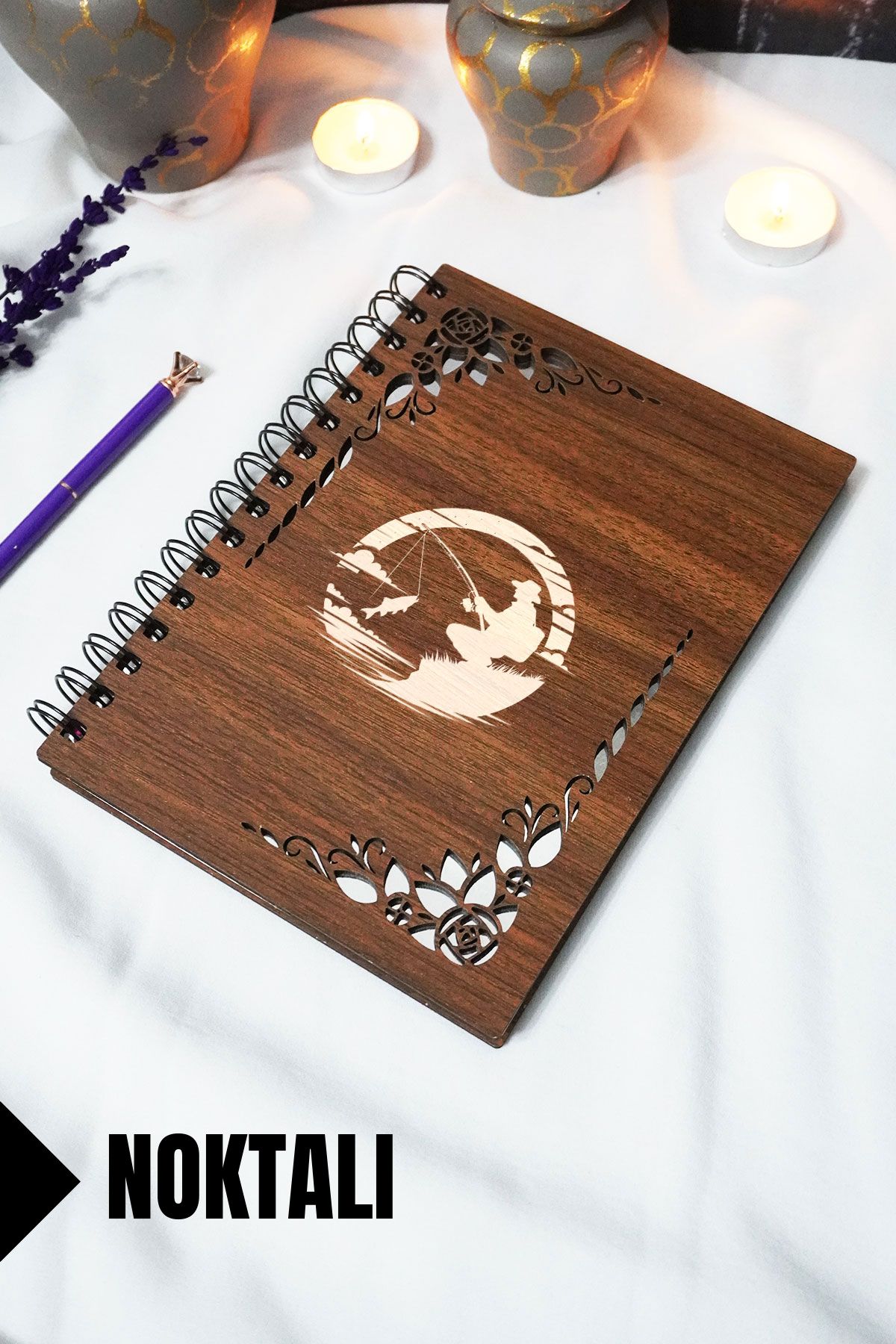 markcat Balıkçı Ahşap Kapaklı Defter - Çizgili Defter - 60 yaprak (120 sayfa) - A5 15x21 cm