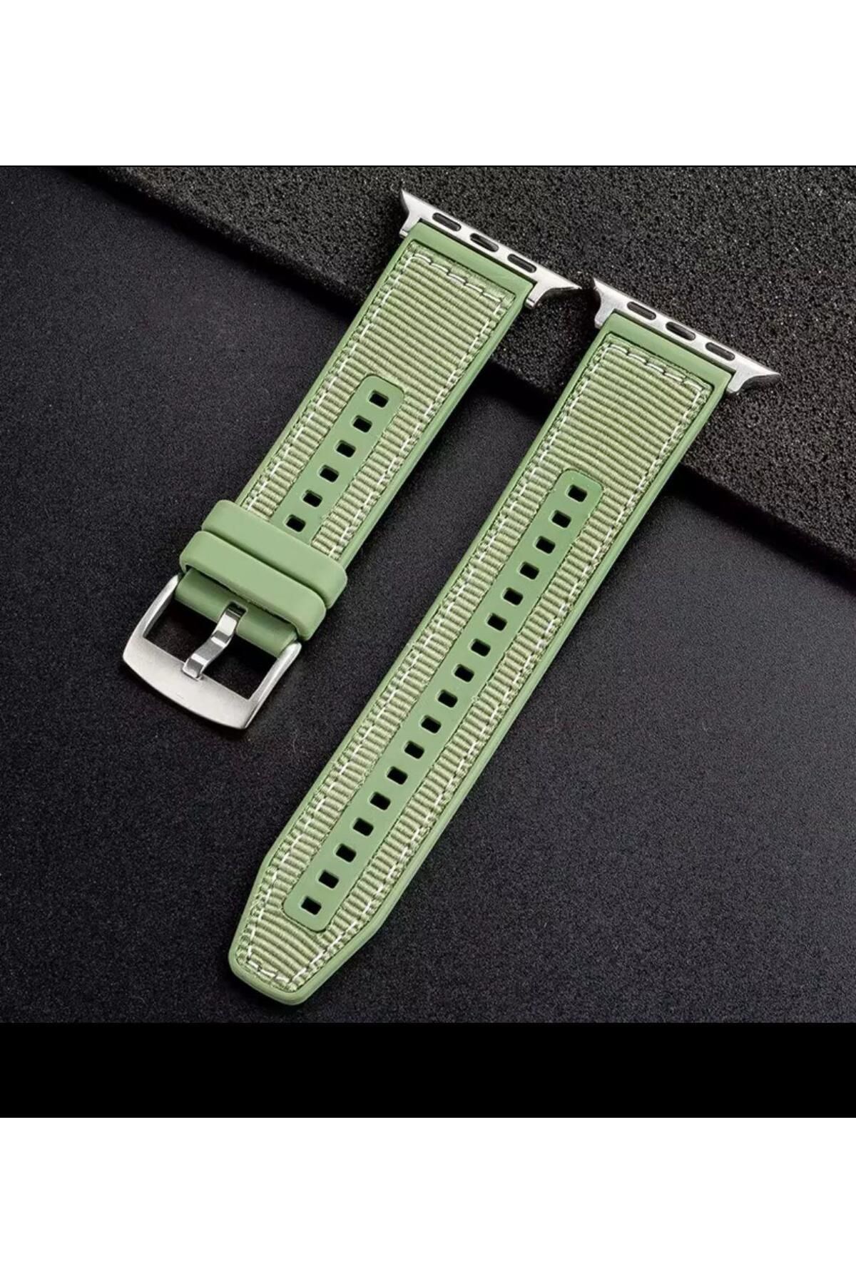 Mi7a Apple Watch 42/44MM Dikiş Desenli Dokuma Silikon Kordon