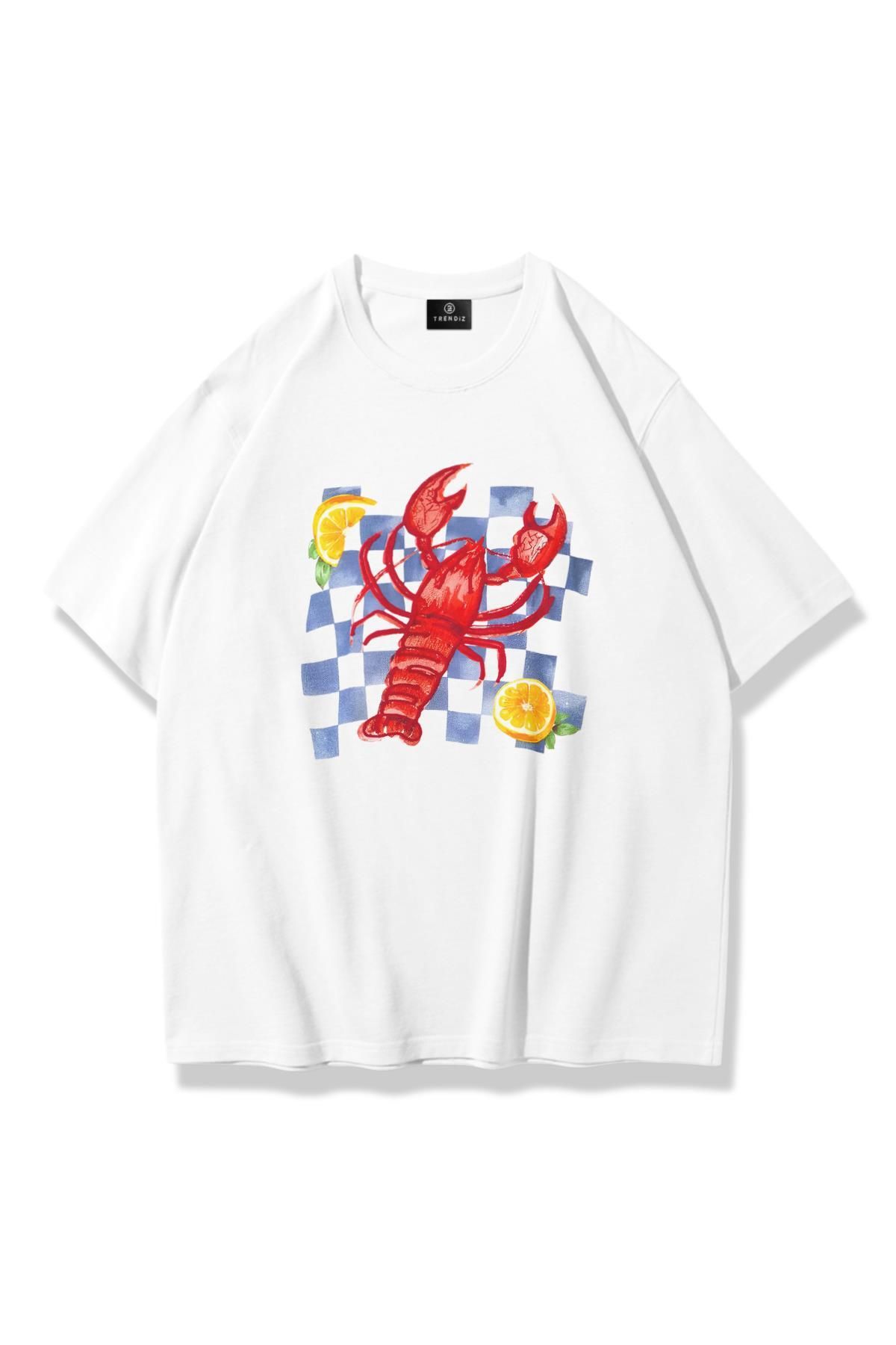 Trendiz Kadın Istakoz Ekose Tshirt Beyaz