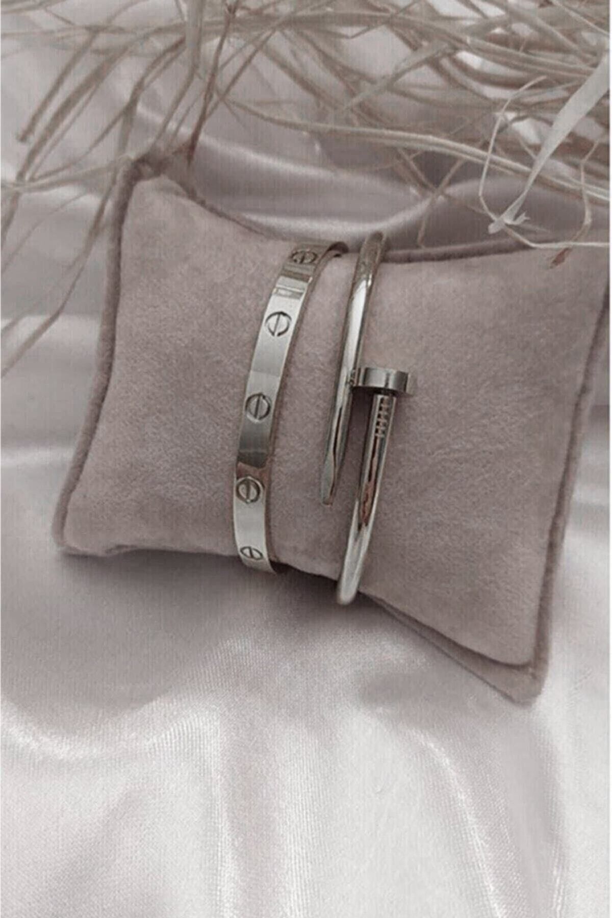 JEWELRY Gümüş Renk Çivi Bileklik Set 843