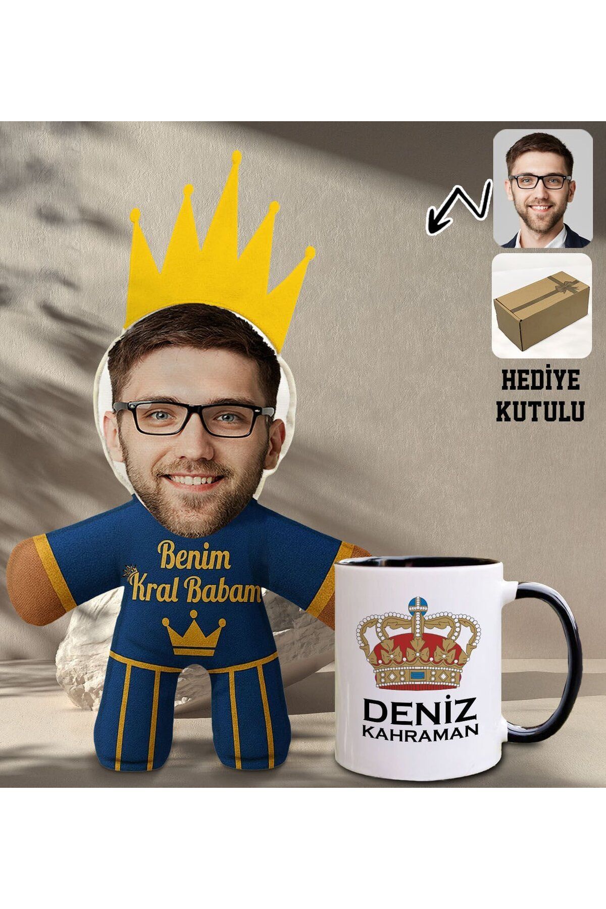 Bk Gift Kişiye Özel Fotoğraflı Kral Babam Tasarımlı Bebek Yastık-2 Hediye Seti-1