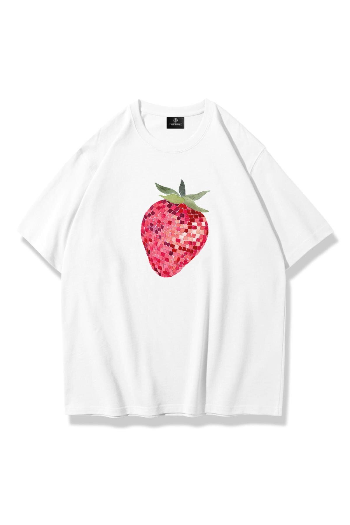 Trendiz Kadın Çilek Disco Tshirt Beyaz
