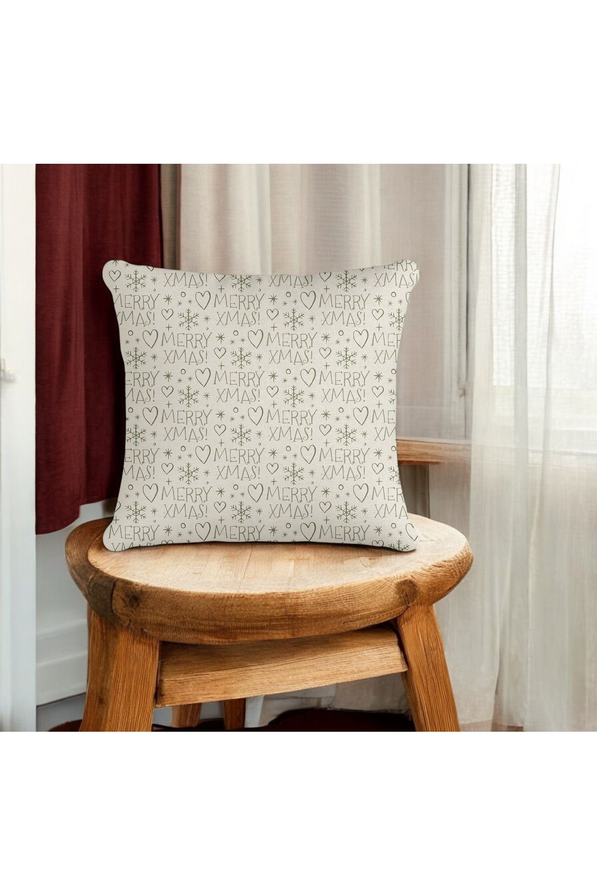 ASDİVA Merry Xmas Yazılı Yılbaşı Dekoratif Kırlent Kılıfı 43x43