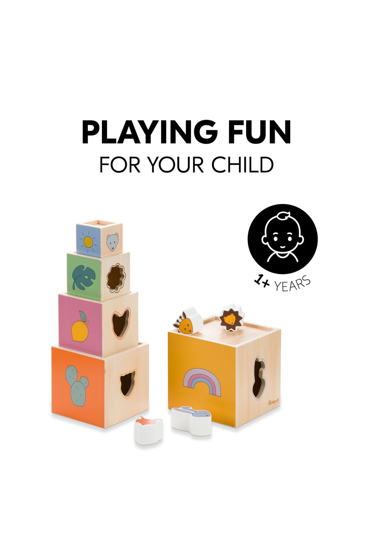 HAUCK-Wooden cube tower, sorting and matching, Hauck, Stack N Raise 2