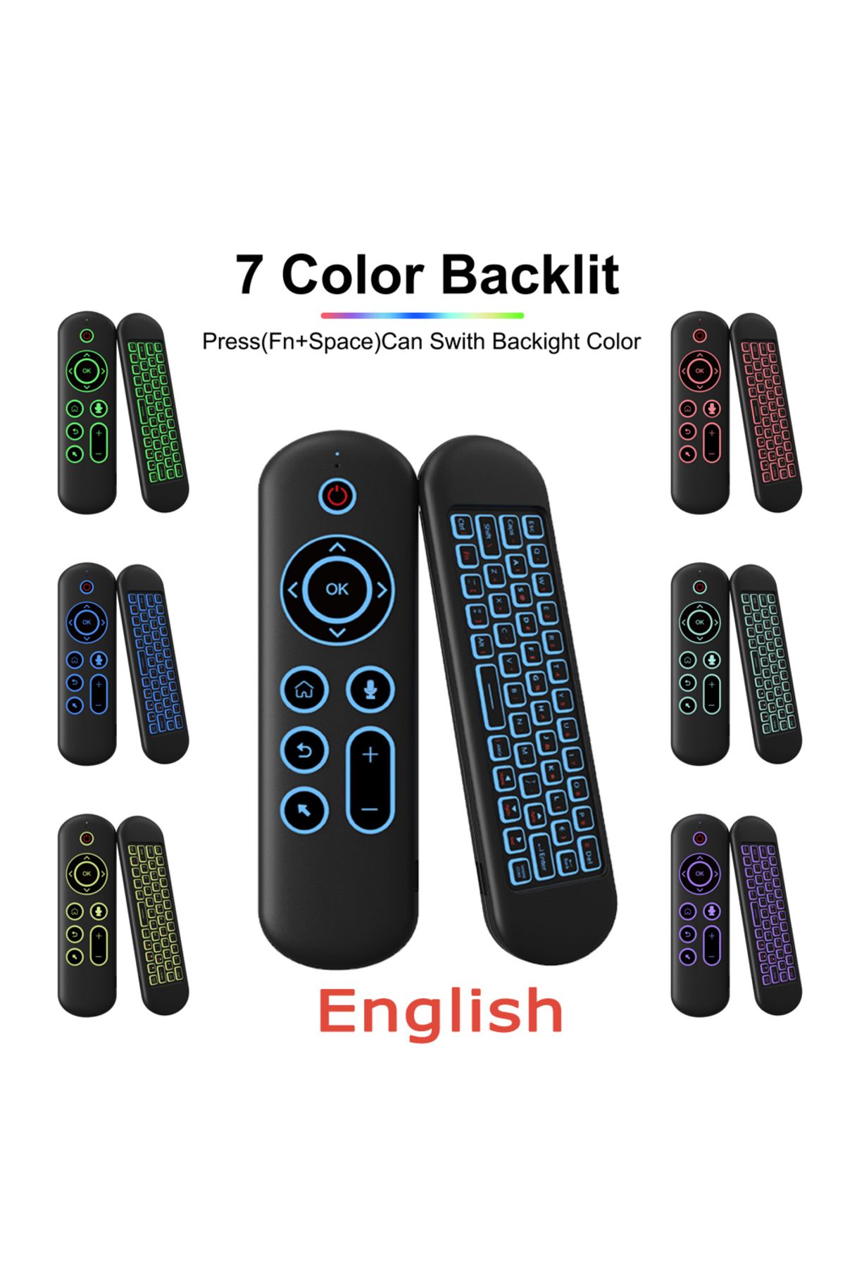 Choice-English-Backlit Remote Control Air Mouse Voice Gyroscope 7 Color Backlit Mini Keyboard Dual Mode 2.4 1