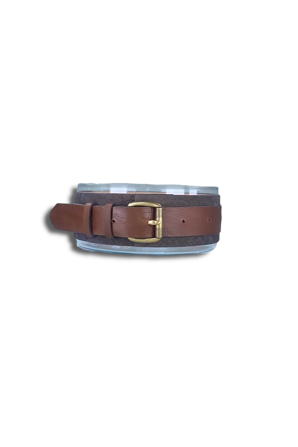 MOLOUD DESIGN ATELIER Edward Small Modeli Deri Kaplama ve Deri Kemerli Cam Vazo