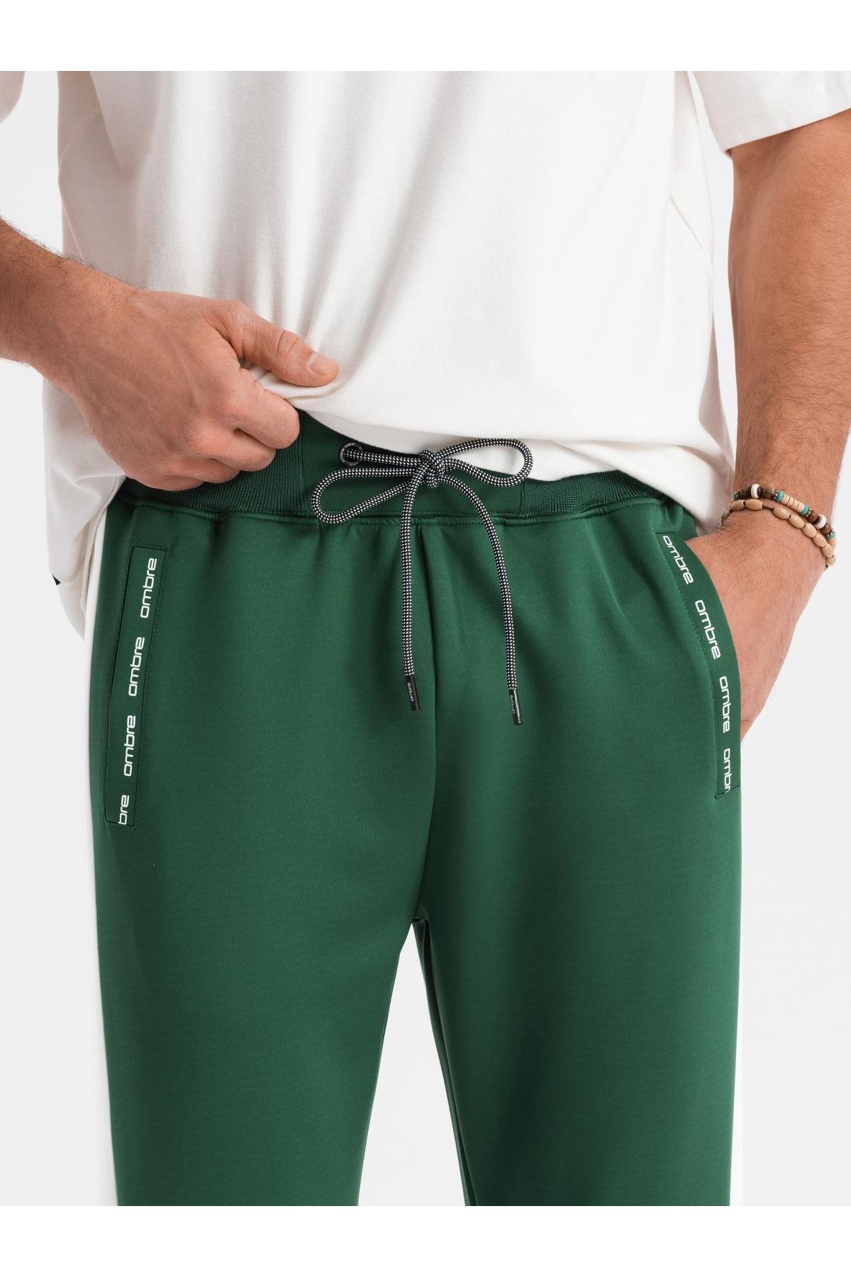 OMBRE-Herren Jogginghose Jogger mit Kontraststreifen - Dunkelgrün V7 OM-PASK-0229 S 2
