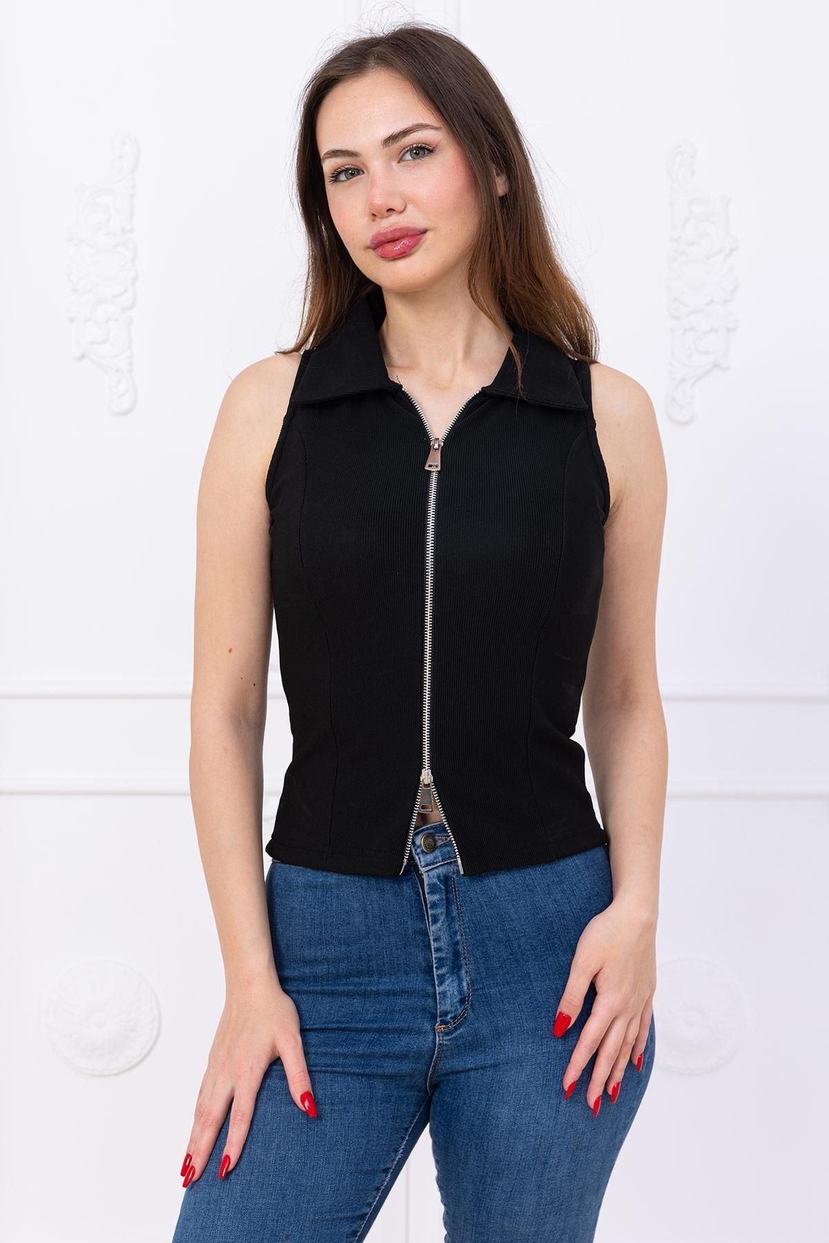 SENSTIL Fermuarlı Yelek Siyah SS2742