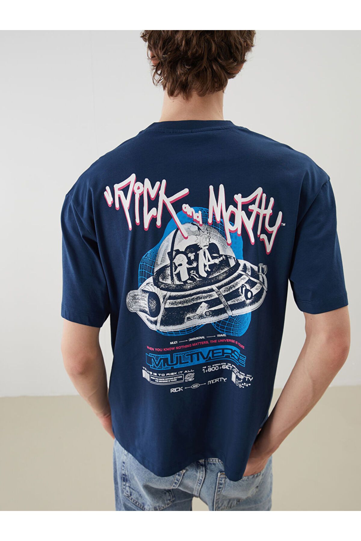 LC Waikiki Yeni Sezon Bisiklet Yaka Rick and Morty Baskili Penye Erkek Tisort - S5JB87Z8
