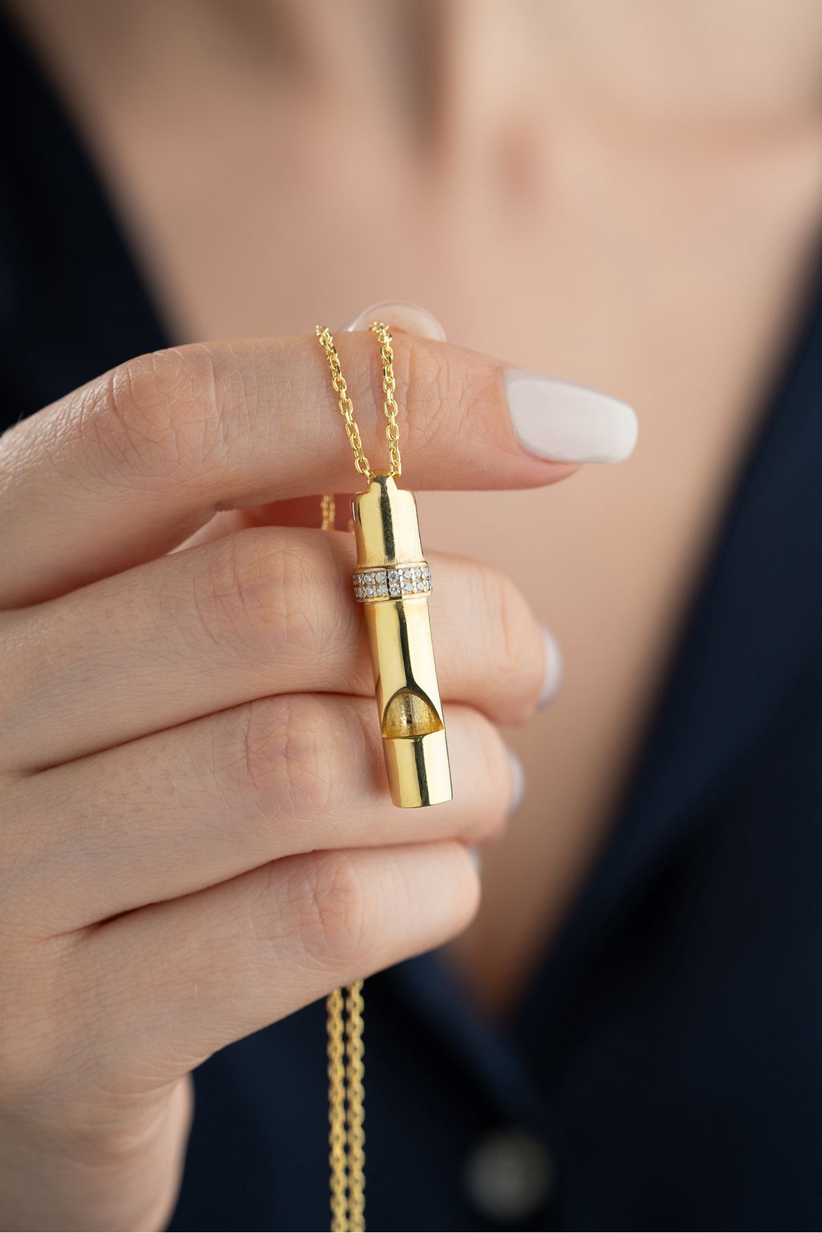 Silvano Jewelry 925 Ayar Gümüş Zirkon Taşlı Düdük Kolye