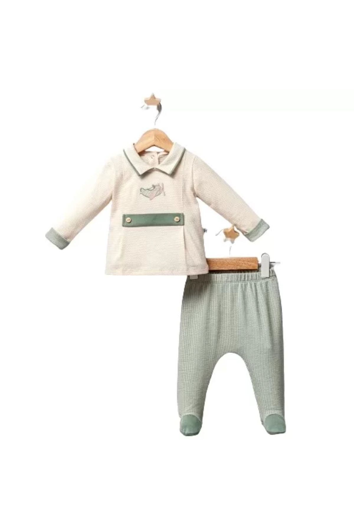 Mu Art Ahşap Baby Airplane Zıbın Takım Yeşil