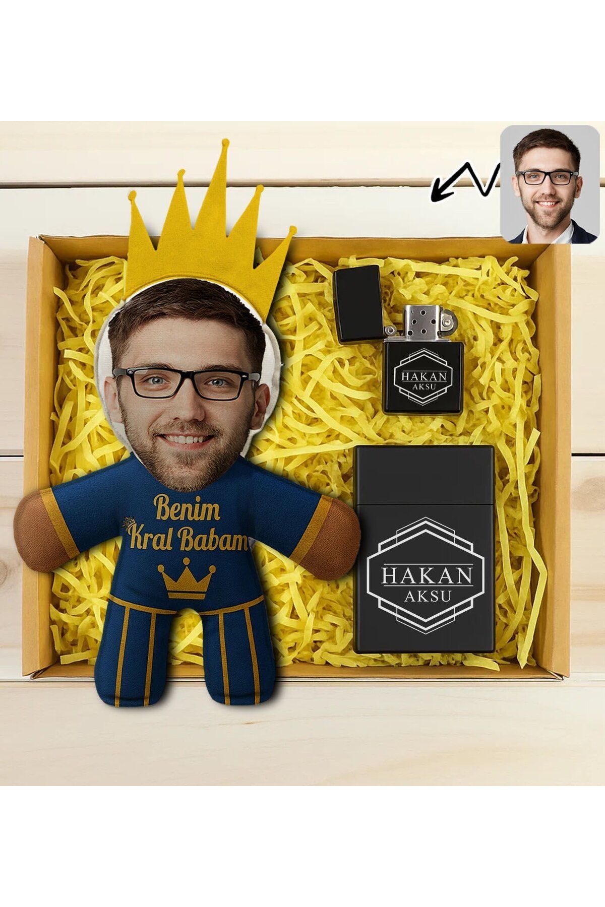Bk Gift Kişiye Özel Fotoğraflı Kral Babam Tasarımlı Bebek Yastık-2 Hediye seti